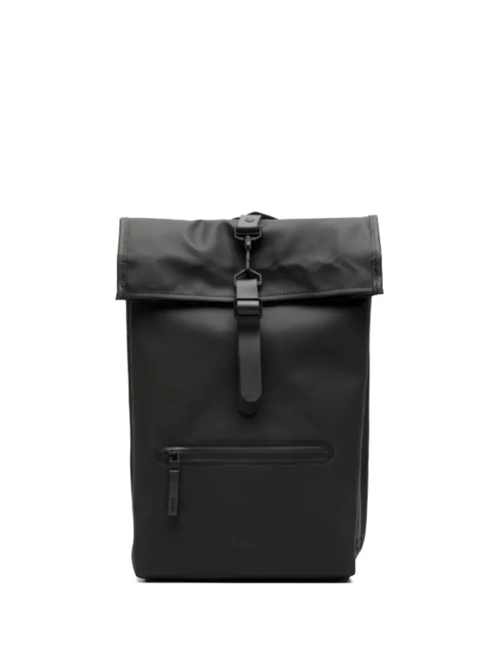 Rains Black Roll-Top Backpack with Front Zip Pocket